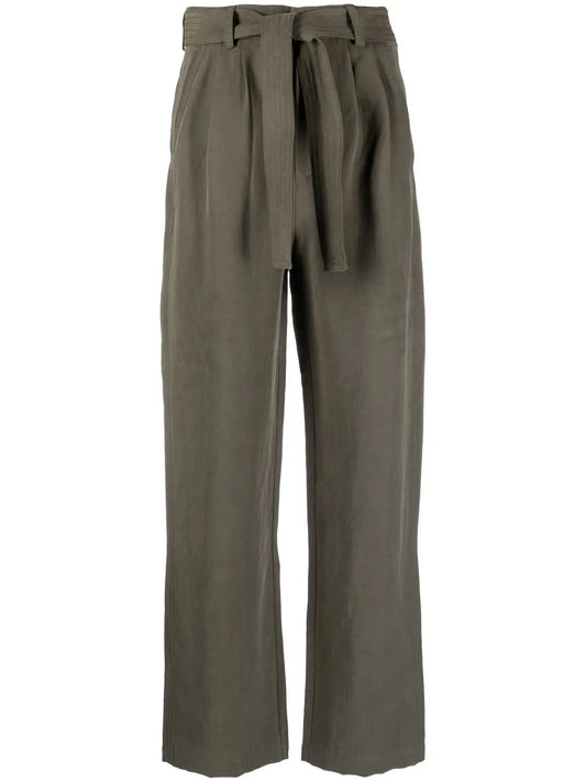 Tie-Waist Straight-Leg Trousers