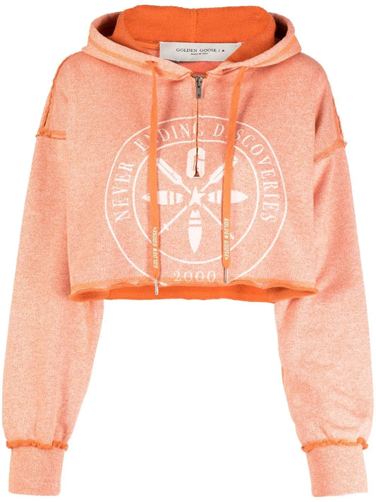 Cropped Graphic-Print Hoodie