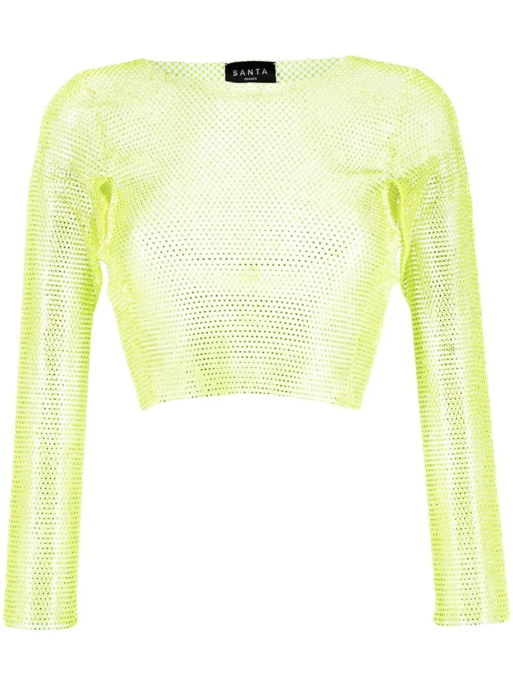 Rhinestone-Embellished Mesh Cropped Top