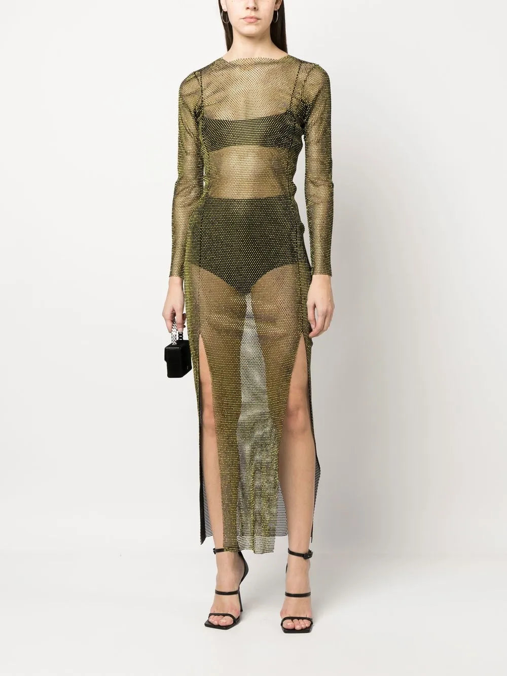 Diamonds Rhinestone-Embellished Mesh Maxi Dress