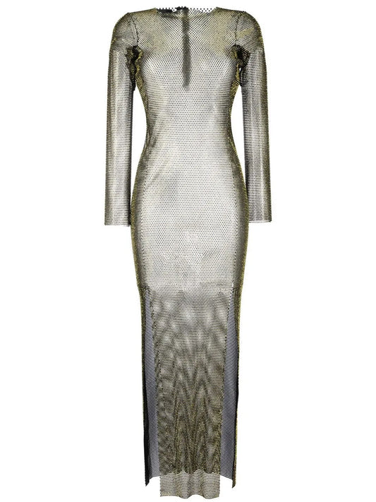 Diamonds Rhinestone-Embellished Mesh Maxi Dress