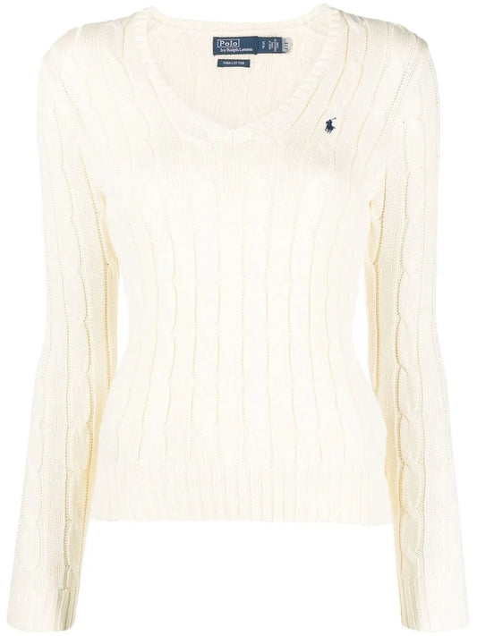 Embroidered-Logo Cable-Knit Jumper
