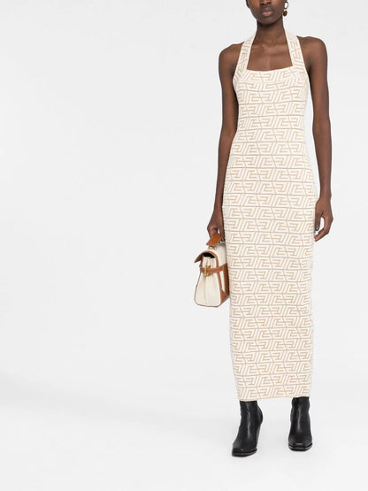 Logo-Jacquard Halterneck Dress