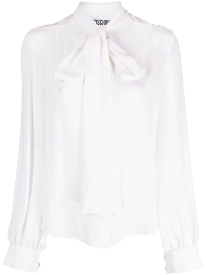 Pussy-Bow Collar Silk Blouse