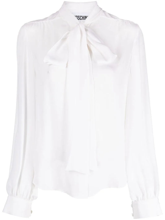 Pussy-Bow Collar Silk Blouse