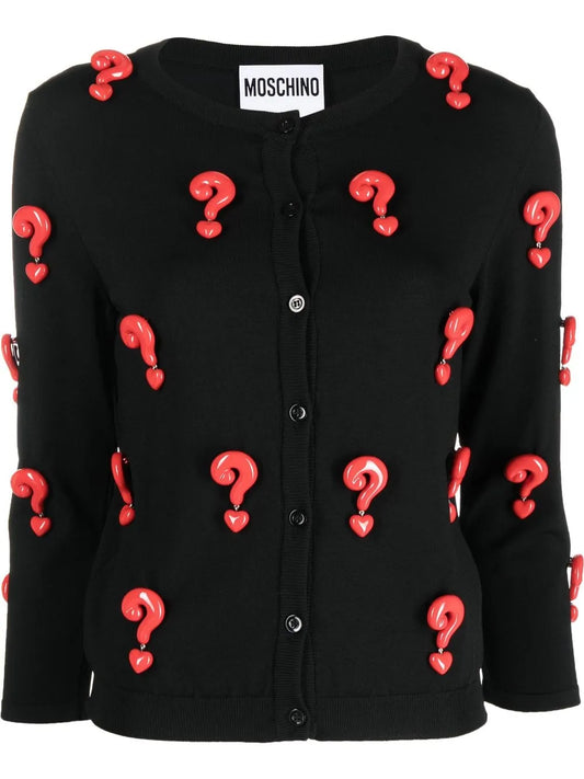 Red Question Marks Elastic Cardigan