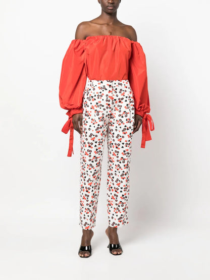 Floral-Print High-Waist Trousers
