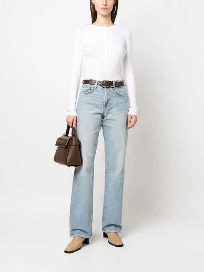 Button-Front Long-Sleeved T-Shirt