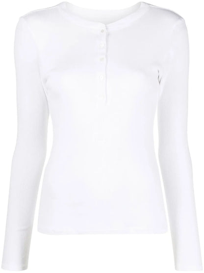 Button-Front Long-Sleeved T-Shirt