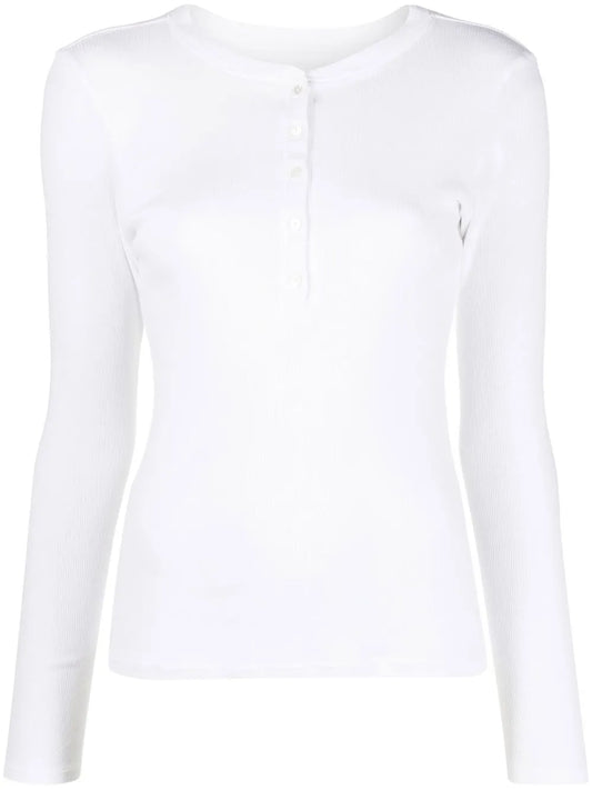 Button-Front Long-Sleeved T-Shirt