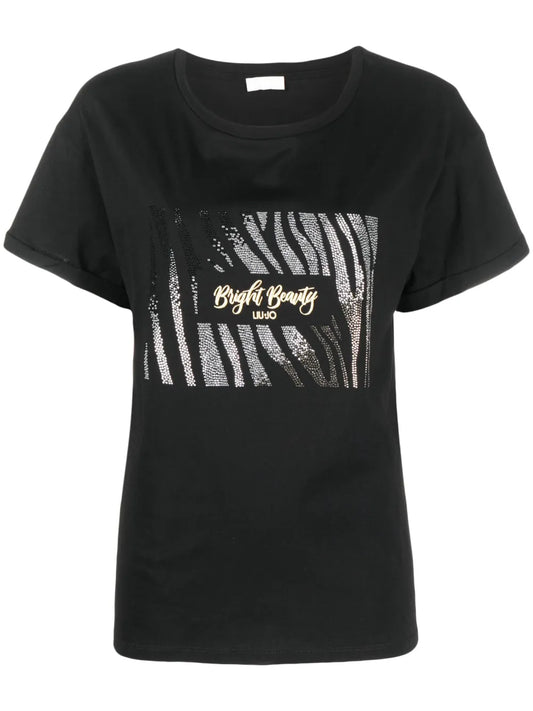 Rhinestone-Embellished Logo-Print T-Shirt