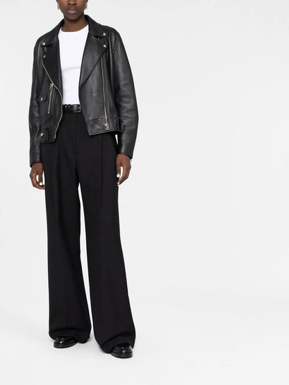 Pleated Wide-Leg Wool Trousers