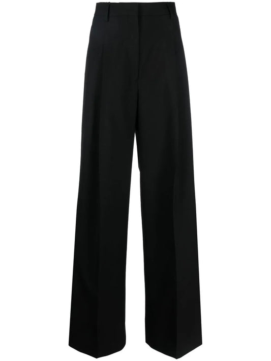 Pleated Wide-Leg Wool Trousers