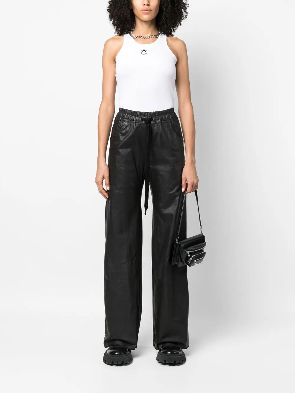 Wide-Leg Drawstring Leather Trousers