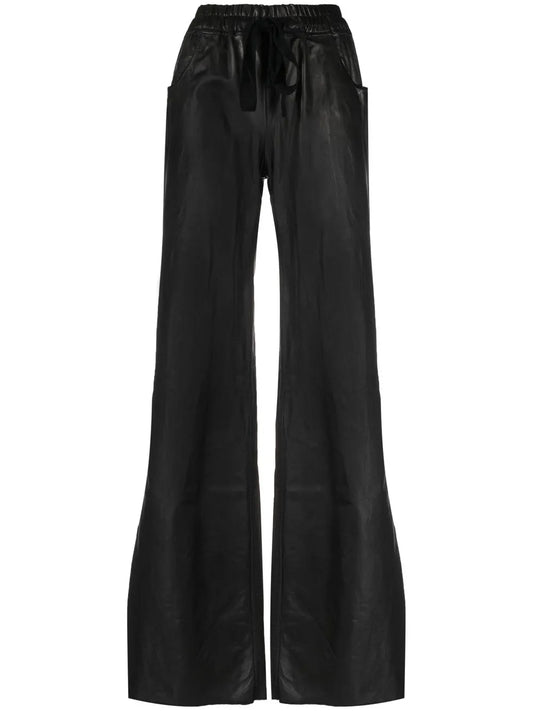 Wide-Leg Drawstring Leather Trousers