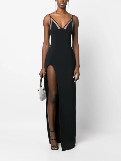V-Neck Side-Slit Cady Gown
