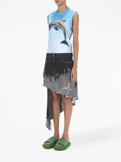 Studded Asymmetric Denim Skirt