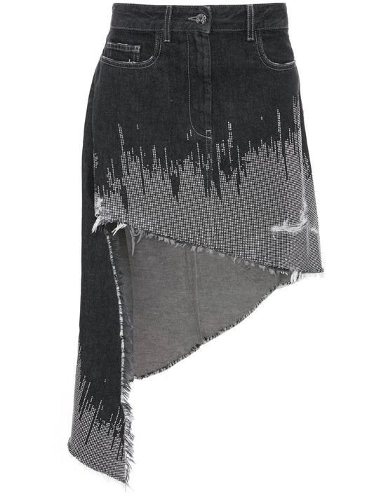 Studded Asymmetric Denim Skirt