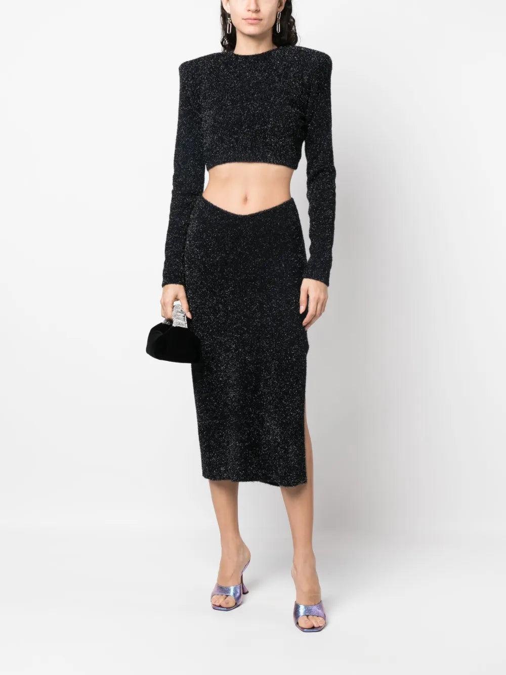 Glitter-Knit Open-Back Cropped Top