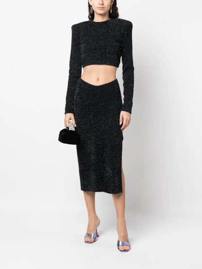 Glitter-Knit Open-Back Cropped Top