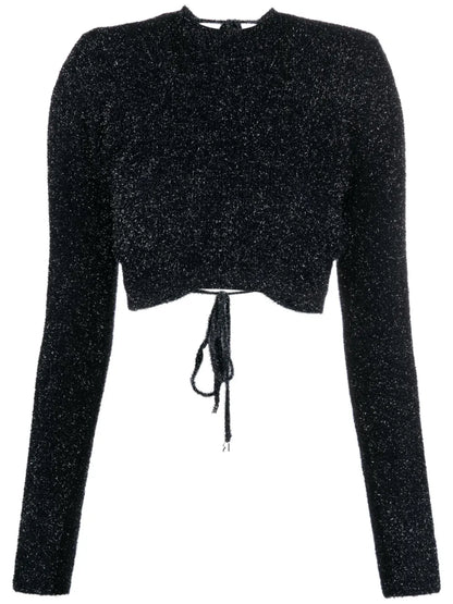 Glitter-Knit Open-Back Cropped Top