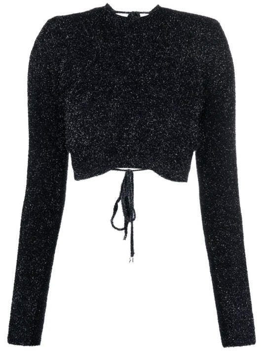 Glitter-Knit Open-Back Cropped Top