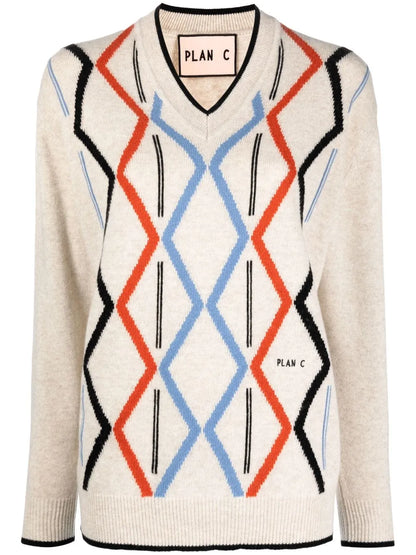 Intarsia-Knit Long-Sleeved Jumper