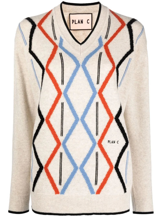 Intarsia-Knit Long-Sleeved Jumper