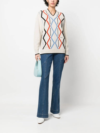 Intarsia-Knit Long-Sleeved Jumper