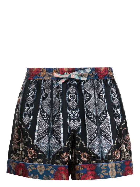 Aloe Geometric-Print Silk Shorts