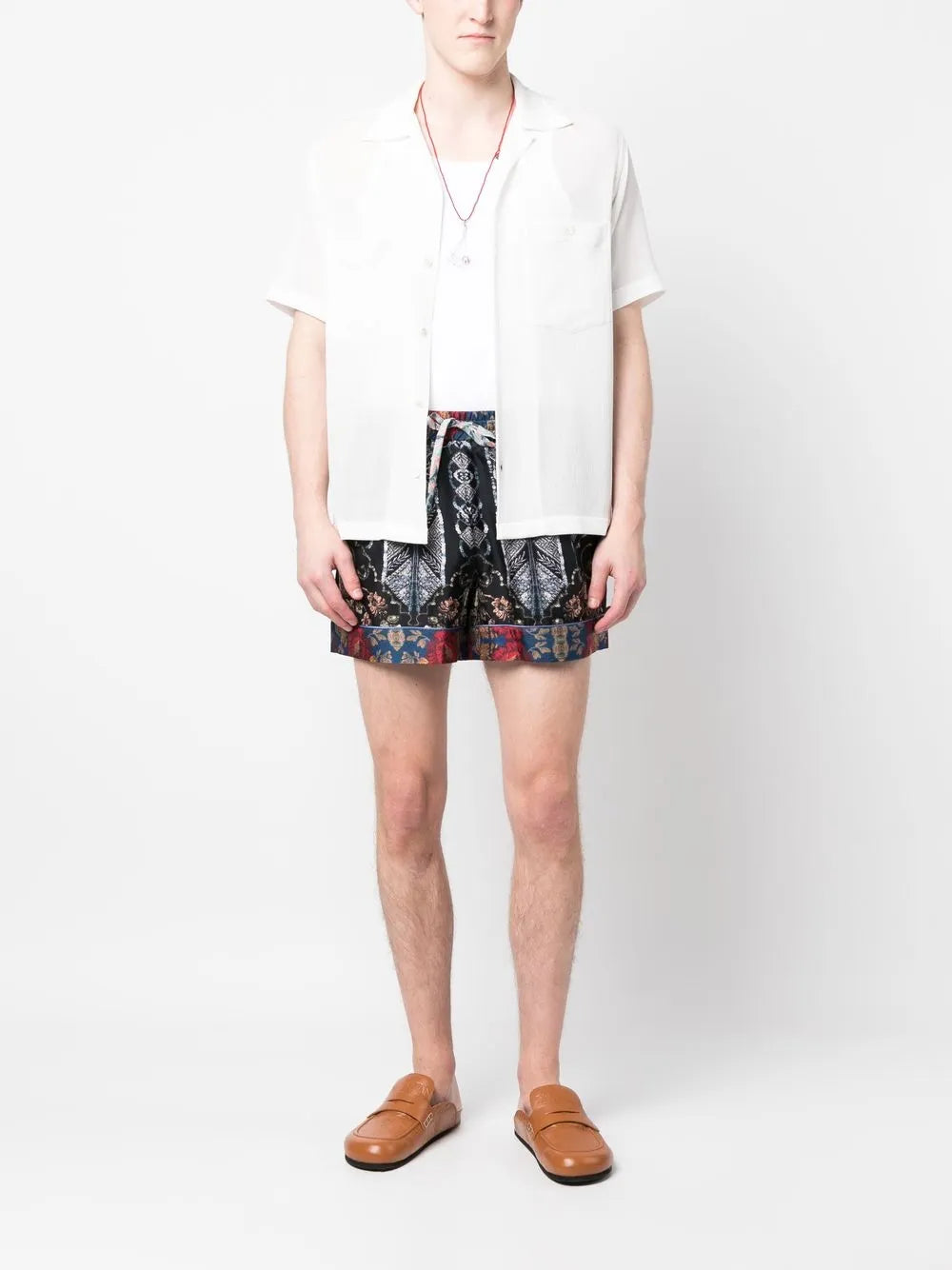 Aloe Geometric-Print Silk Shorts