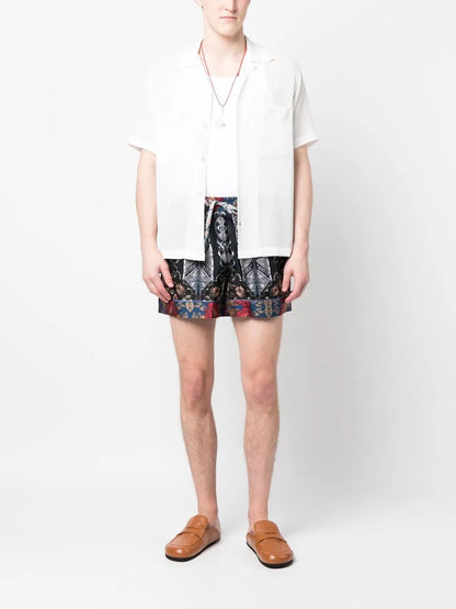 Aloe Geometric-Print Silk Shorts