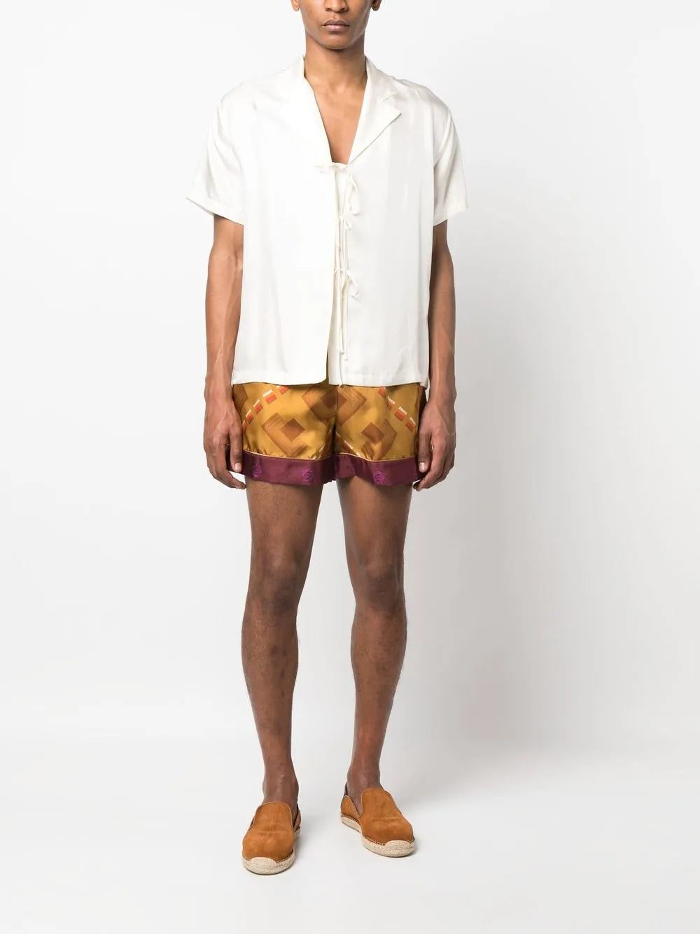 Aloe Geometric-Print Silk Shorts