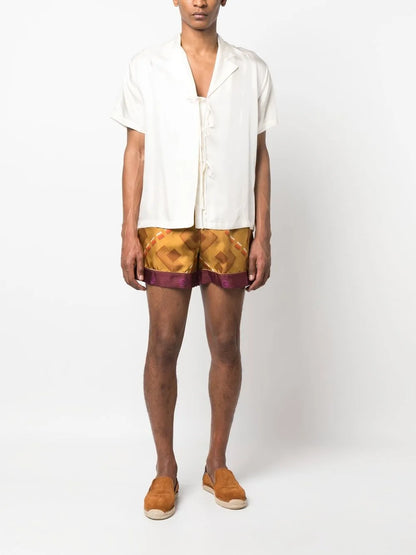 Aloe Geometric-Print Silk Shorts
