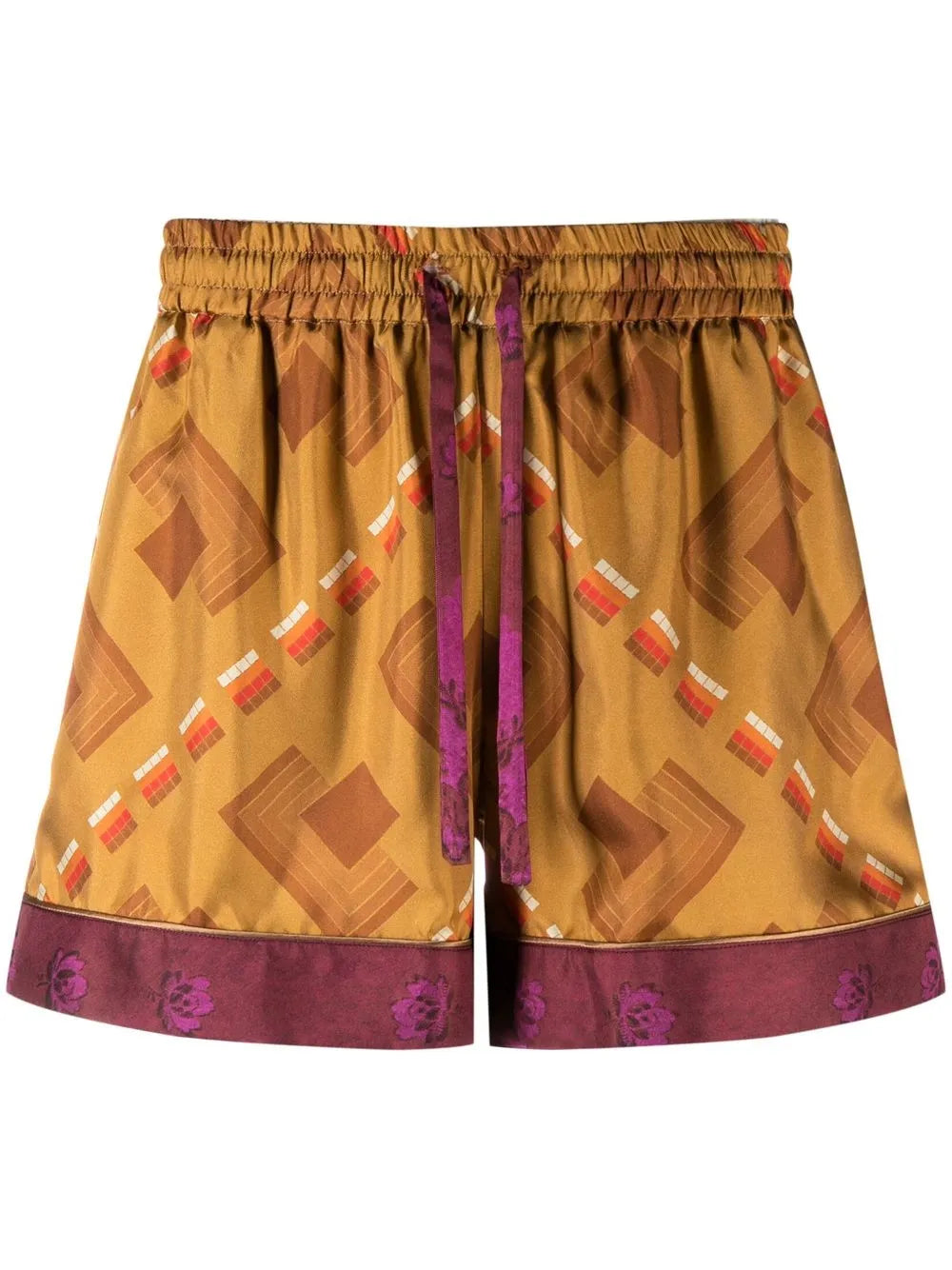 Aloe Geometric-Print Silk Shorts