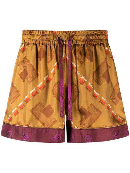 Aloe Geometric-Print Silk Shorts