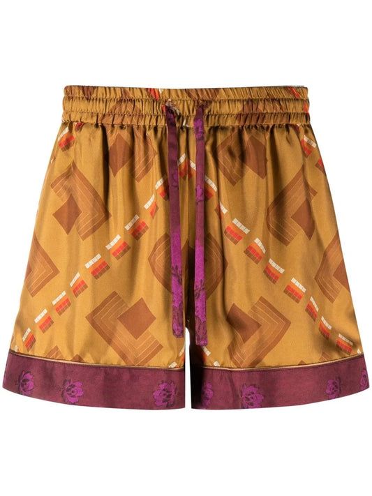 Aloe Geometric-Print Silk Shorts