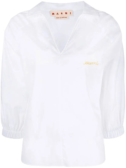 V-Neck Cotton Blouse