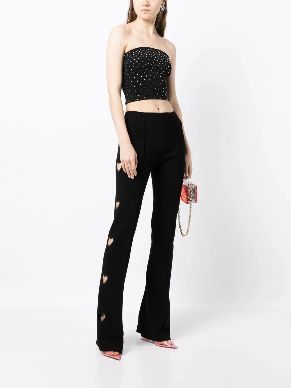 Cut-Out Detail Flared Trousers