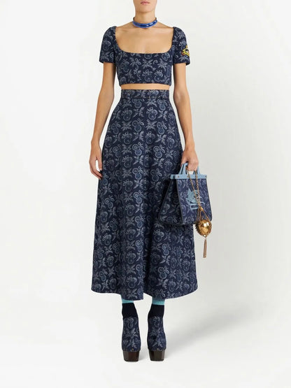 Floral-Jacquard Crop Top