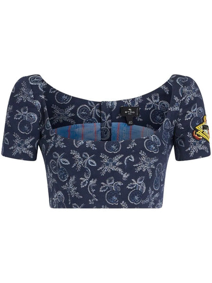 Floral-Jacquard Crop Top