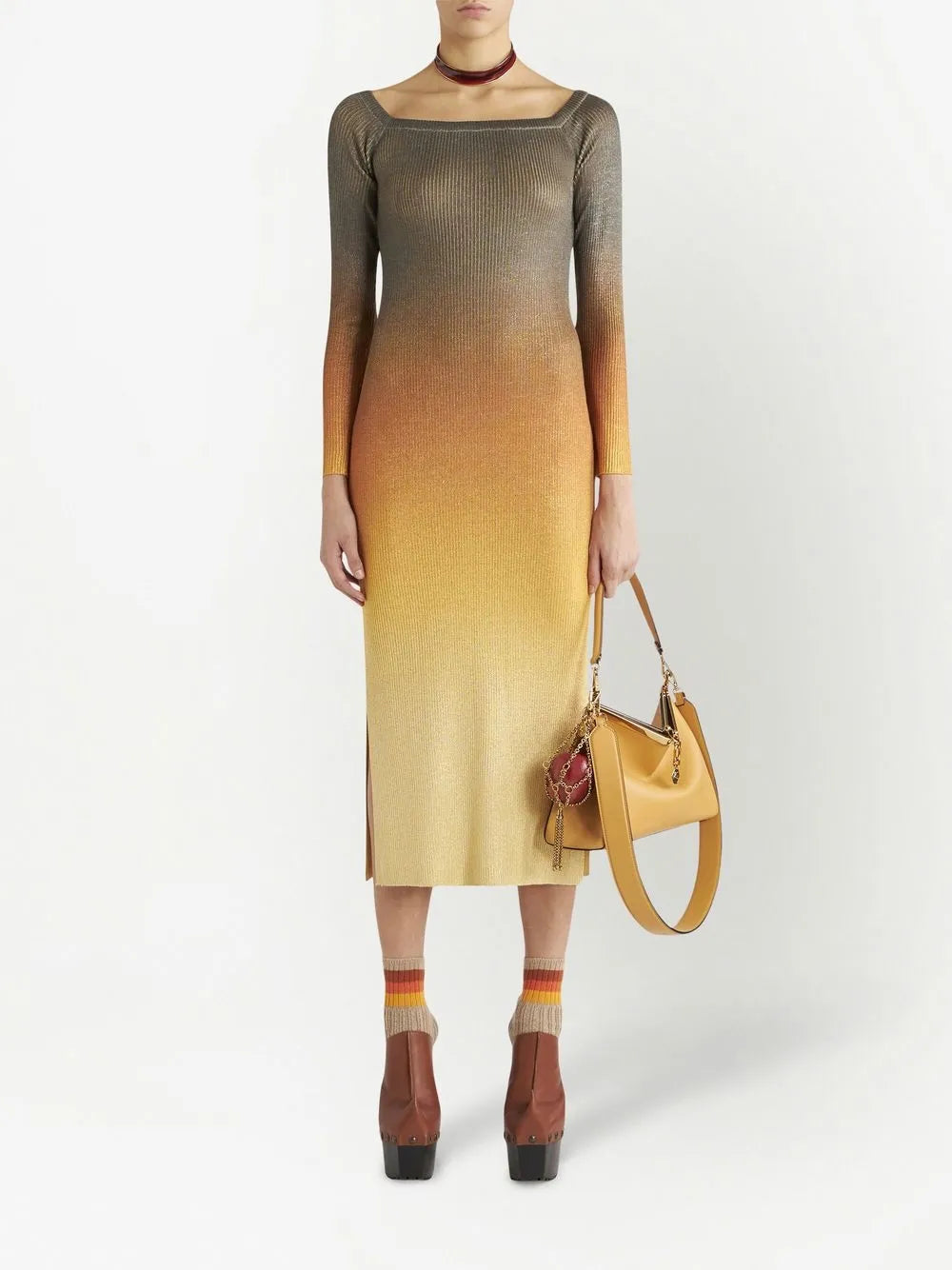 Gradient-Effect Ribbed-Knit Dress