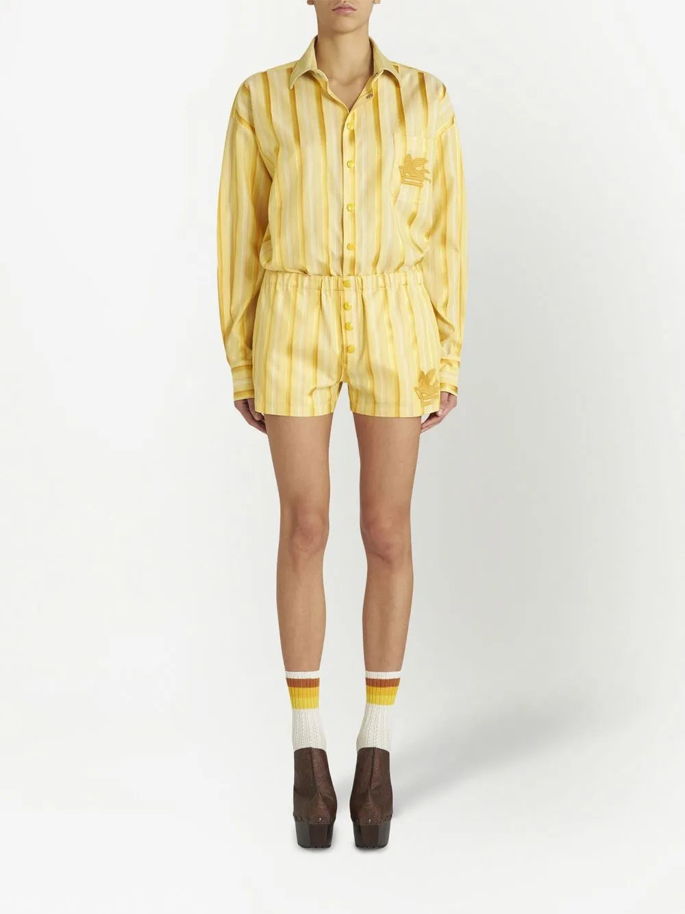Stripe-Print Button-Fastening Short