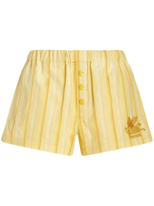 Stripe-Print Button-Fastening Short