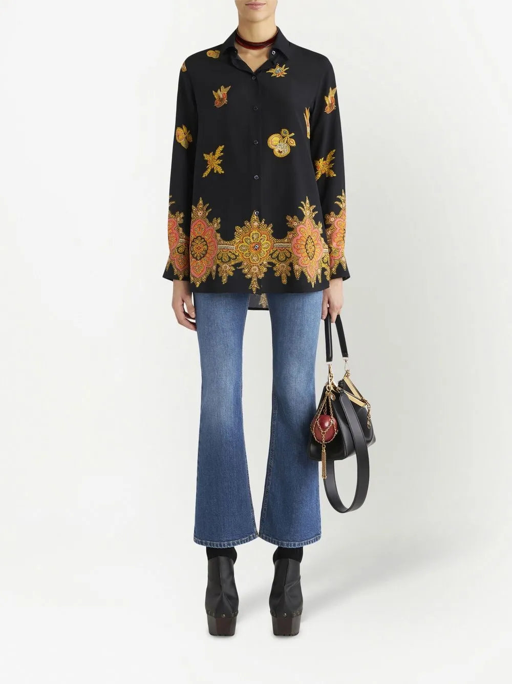 Ornamental-Print Silk Shirt