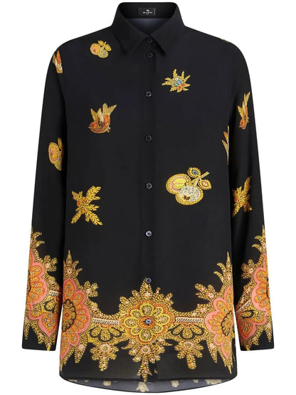 Ornamental-Print Silk Shirt