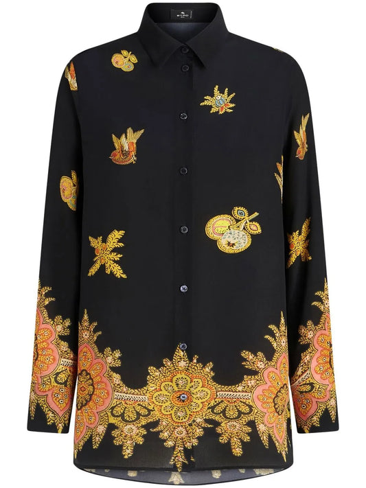 Ornamental-Print Silk Shirt
