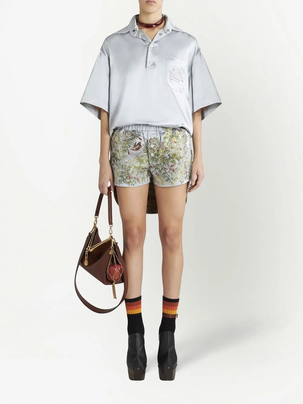 Embroidered Satin Shorts