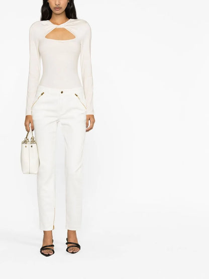 Zip-Detail Tapered Jeans