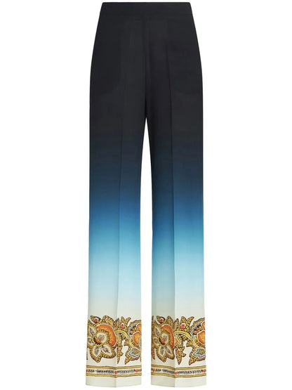 Silk Gradient Effect Wide-Leg Trousers